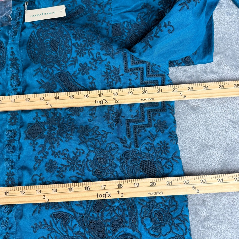 Sundance Top NWT Large Blue Floral Lace Embroidered Eyelet Blouse Whimsygoth - Picture 8 of 16